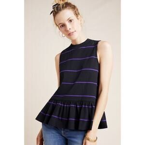 Anthropologie Hildi Black Purple Striped‎ Top